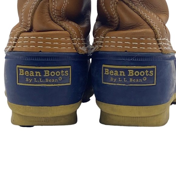 LL BEAN Women’s 8W Navy Brown Leather Classic 8 Inch Unlined Duck Bean Boots - Picture 10 of 10
